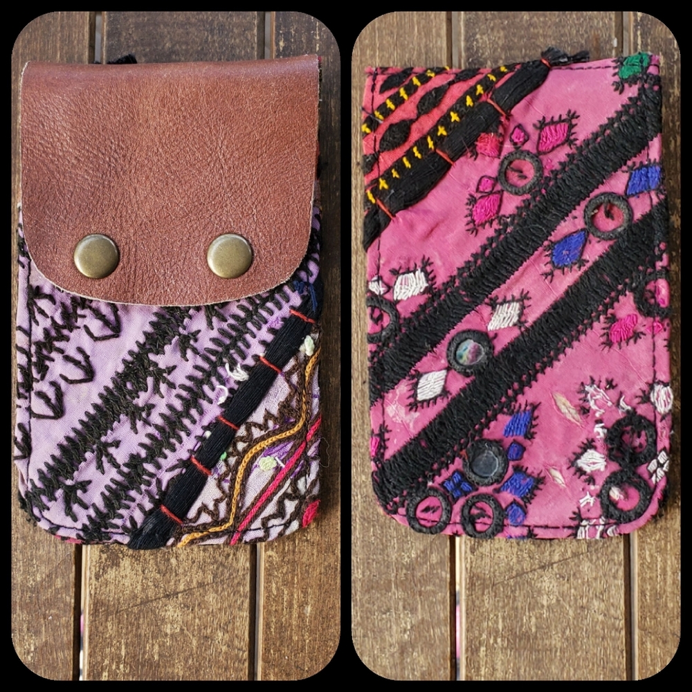 🕺🥂 Free People Boho Embroidered Repurposed vtg banjara Wallet Card Case